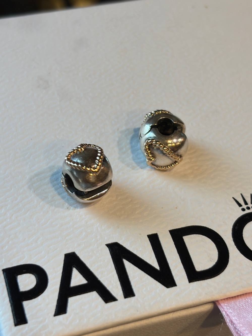 Pandora Two-Tone Silver & Gold Heart Spacer Charms